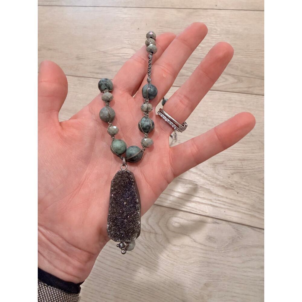 Necklace Handmade in California With African Beads and Amethyst Geode